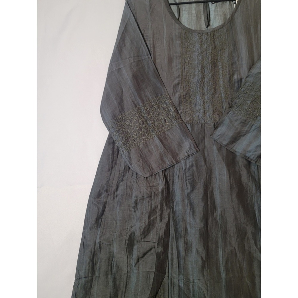 Gudrun Sjoden Melody Dress Organic Cotton/Silk Midi Medium Dark Teal Embroidered - Picture 3 of 6